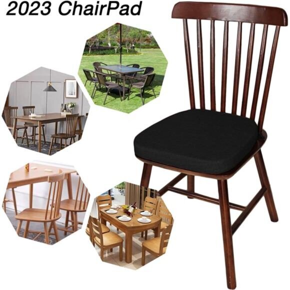 2 Inch Memory Foam Chair Cushion Kitchen Seat Pad Non Slip Washable Cover Black - Picture 2 of 7